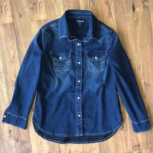 true religion denim button up shirt womens small oversized